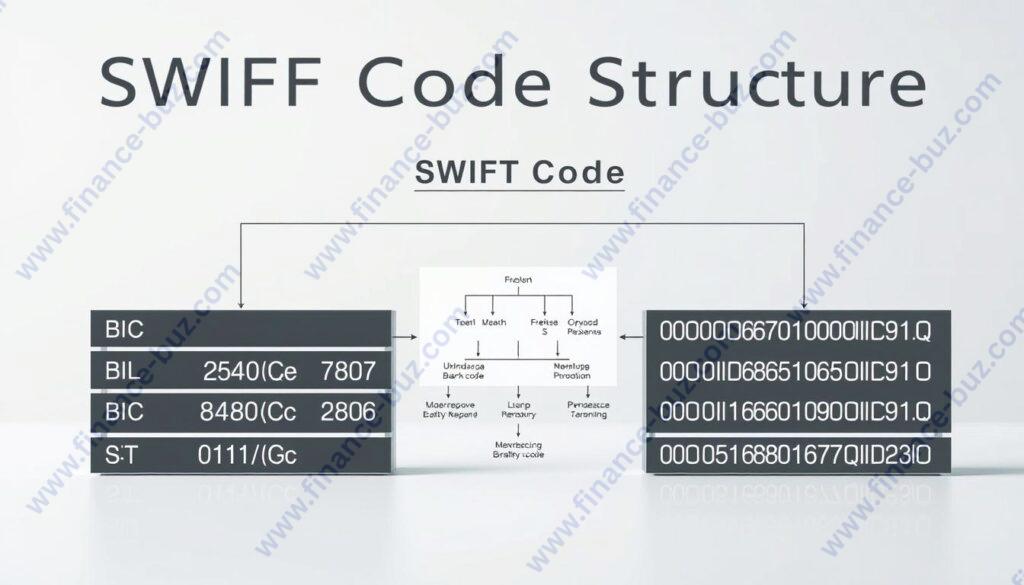 A detailed technical illustration of the SWIFT code structure, showcasing its key components in a clear and organized manner. The image should have a professional, informative tone, with a clean and minimalist design. The foreground should prominently display the overall structure, with labeled sections for the different elements, such as the Bank Identifier Code (BIC), the Branch Code, and the Country Code. The middle ground should provide additional context, perhaps with a simplified diagram or chart explaining the purpose and significance of each component. The background should have a subtle, neutral tone, allowing the technical details to take center stage. Optimal lighting and camera angle should enhance the clarity and legibility of the illustration, creating a visually striking and informative image. A detailed technical illustration of the SWIFT code structure, showcasing its key components in a clear and organized manner. The image should have a professional, informative tone, with a clean and minimalist design. The foreground should prominently display the overall structure, with labeled sections for the different elements, such as the Bank Identifier Code (BIC), the Branch Code, and the Country Code. The middle ground should provide additional context, perhaps with a simplified diagram or chart explaining the purpose and significance of each component. The background should have a subtle, neutral tone, allowing the technical details to take center stage. Optimal lighting and camera angle should enhance the clarity and legibility of the illustration, creating a visually striking and informative image.