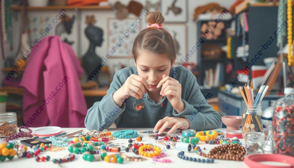 An image of a teen crafting handmade jewelry