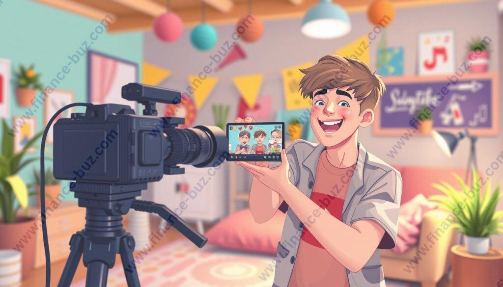 An image of a teen creating content for their YouTube channel