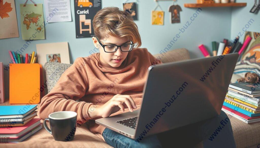 An image of a teenager blogging on a laptop