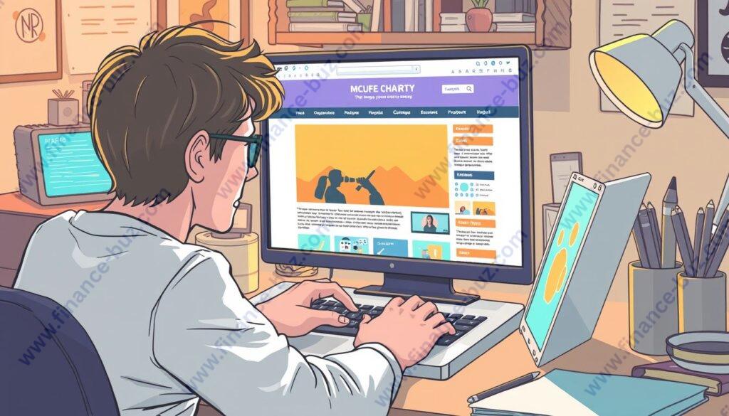 Create an image of a person working on a laptop with a blog on the screen.