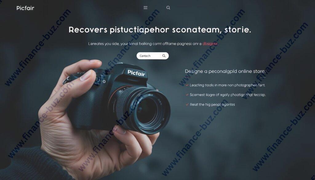 Generate an image of a photographer creating a custom store on Picfair. Generate an image of a photographer creating a custom store on Picfair.