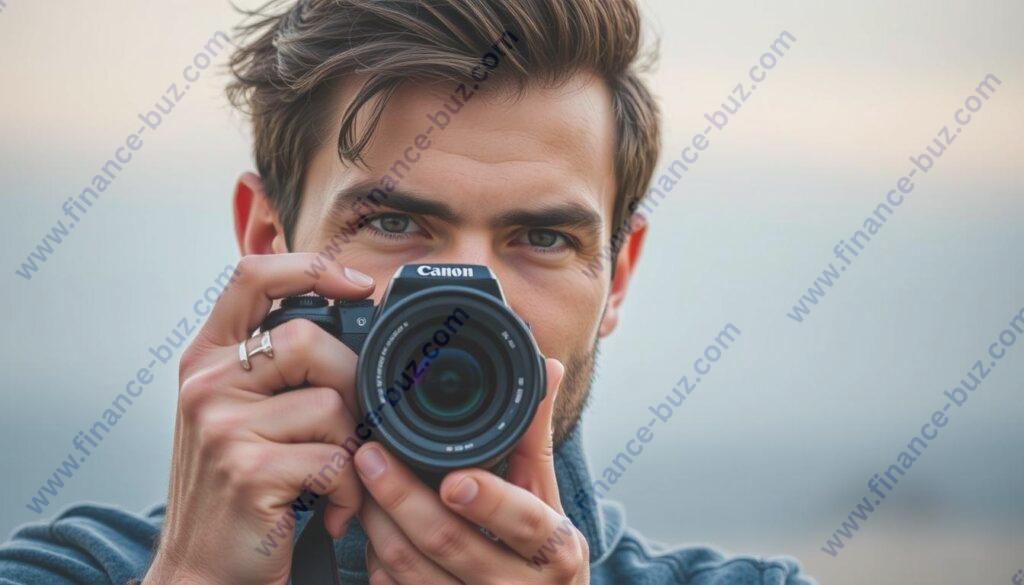 Generate an image of a photographer using PhotoShelter to manage their portfolio. Generate an image of a photographer using PhotoShelter to manage their portfolio.