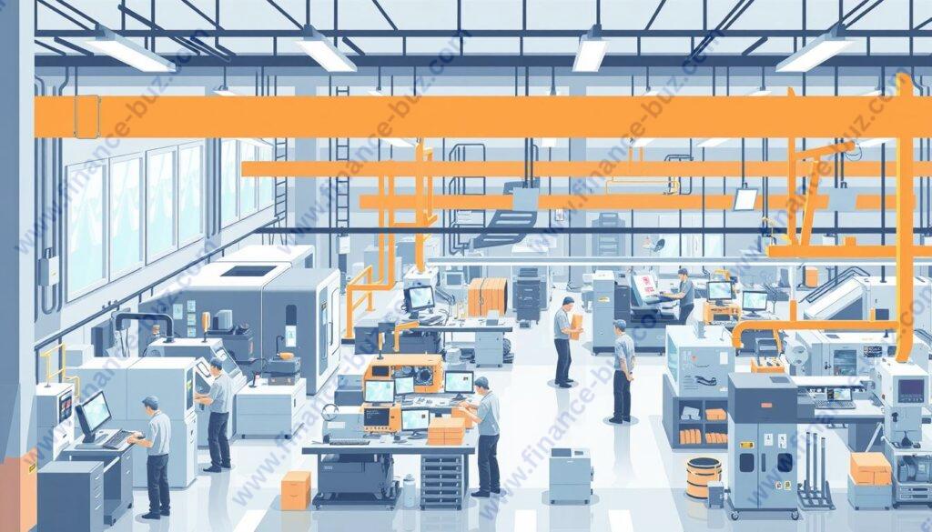Image of a manufacturing unit with machinery and workers Image of a manufacturing unit with machinery and workers