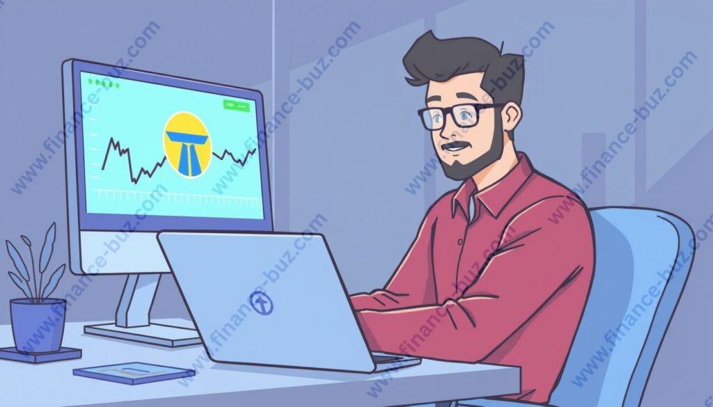 Image of a person using a laptop to buy Tata Coin on a cryptocurrency exchange Image of a person using a laptop to buy Tata Coin on a cryptocurrency exchange